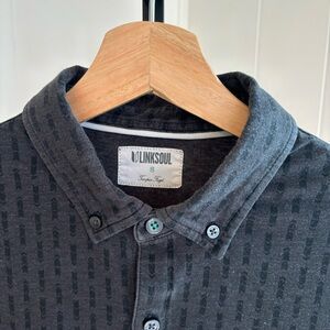 Linksoul Golf Button Down Shirt Tempus Fugit Men Short Sleeve Striped Gray Small